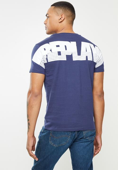 Replay - Replay backprint logo tee - royal blue
