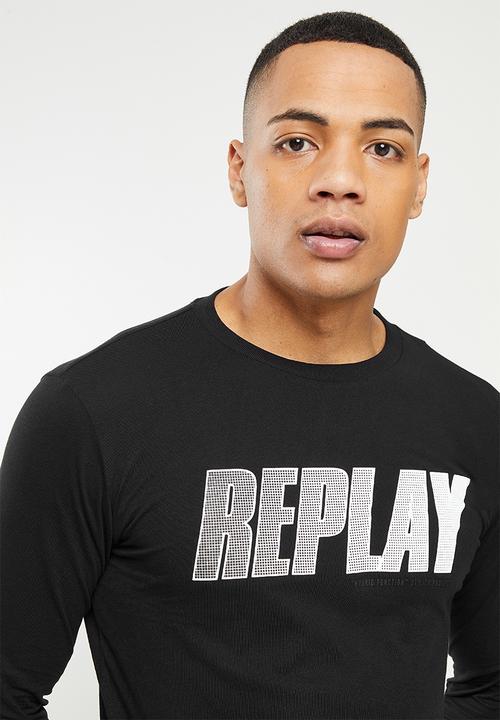 Replay - Replay long sleeve logo printed tee - black