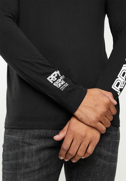 Replay - Replay long sleeve logo printed tee - black