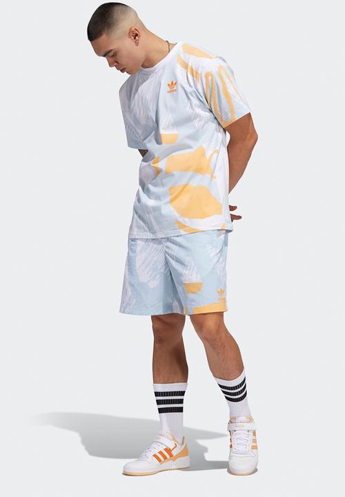 adidas Originals - Adiplay Allover Print Short Sleeve T- Multicolor / White / Orange rush