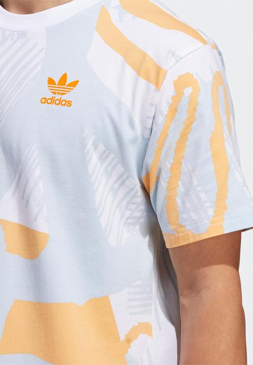 adidas Originals - Adiplay Allover Print Short Sleeve T- Multicolor / White / Orange rush