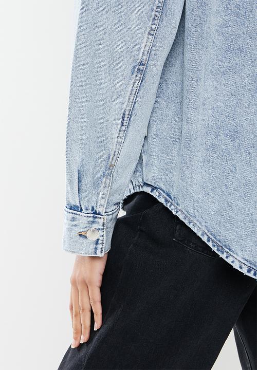 ONLY - Ever life long sleeve oversized denim shirt - light blue denim