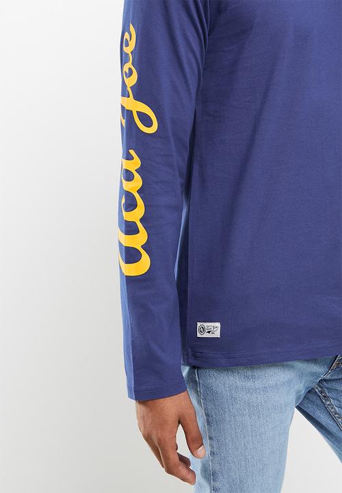 Aca Joe - Printed emb long sleeve tee - blue