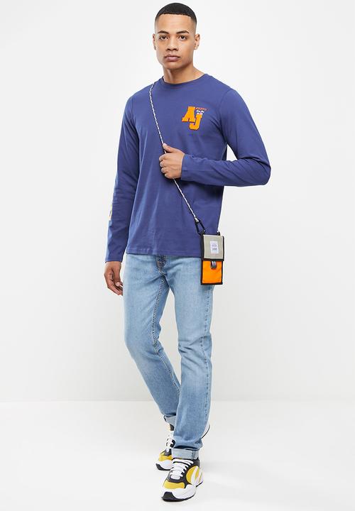 Aca Joe - Printed emb long sleeve tee - blue