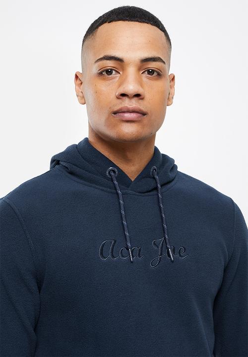 Aca Joe - Embroidered polar fleece hoodie - navy