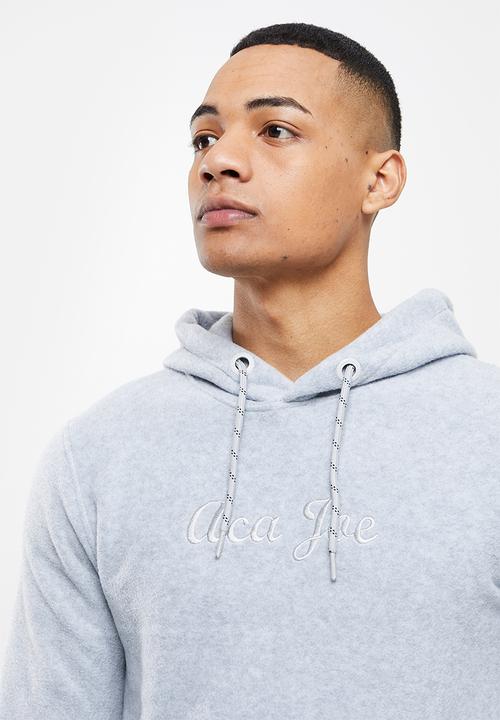 Aca Joe - Embroidered polar fleece hoodie - grey melange