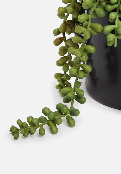 Silk By Design - Sedum hanging artificial bush - plastic black pot
