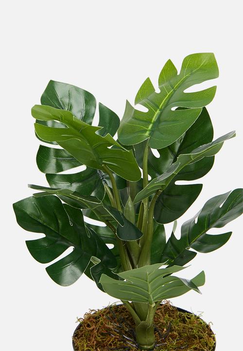 Silk By Design - Monstera artificial leaf bush - plastic black pot