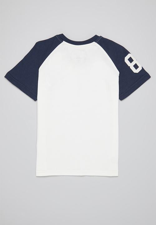 Aca Joe - Aca joe printed raglan crew tee - white & navy