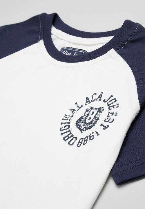 Aca Joe - Aca joe printed raglan crew tee - white & navy