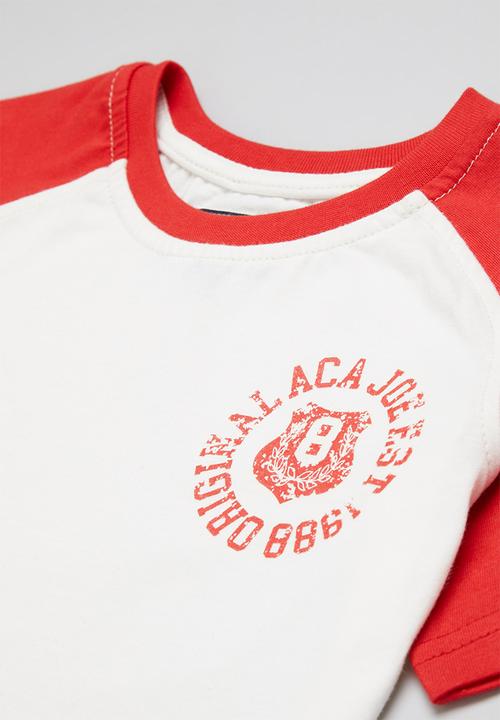 Aca Joe - Preboys aca joe printed raglan heritage crew tee - white & red