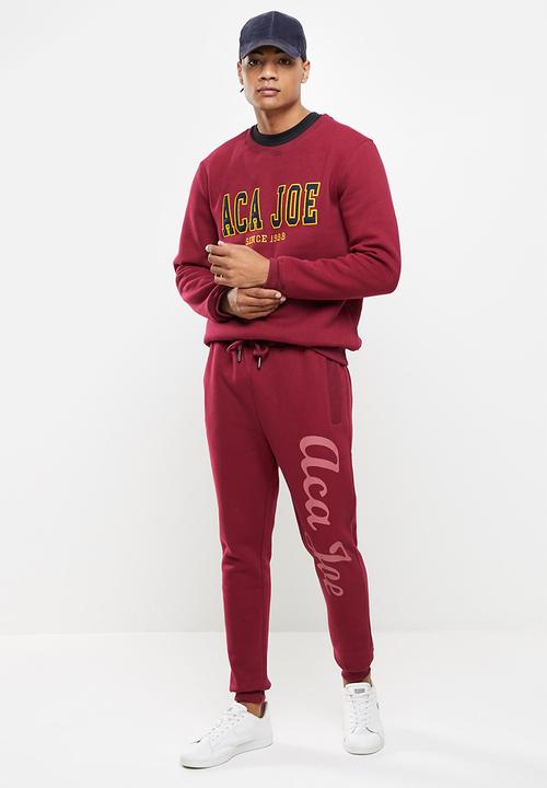 Aca Joe - Tonal side print logo jogger - maroon