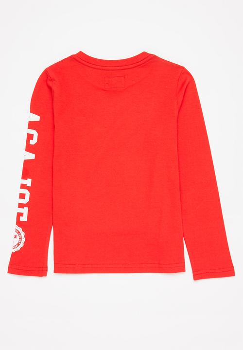 Aca Joe - Aca joe high square print long sleeve heritage crew tee - red