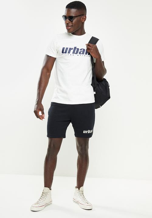urban° - Urban terry printed front short - black