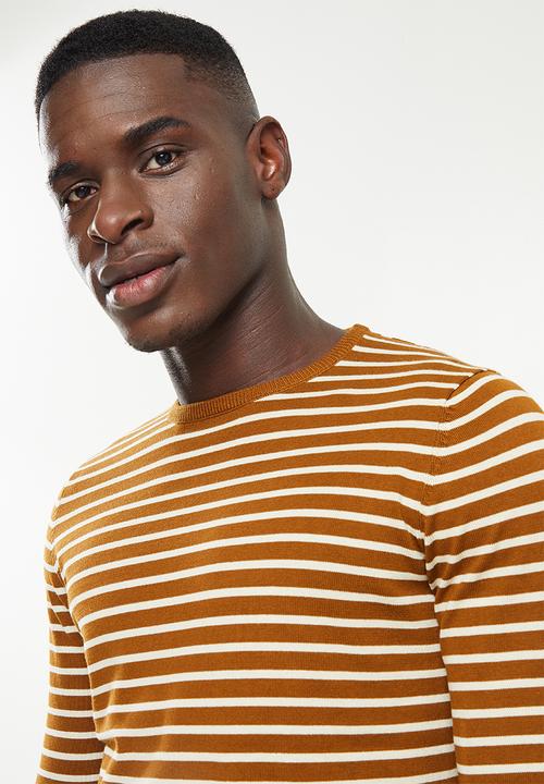 Only & Sons - Koby stripe crew knit - tan