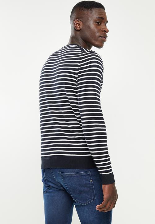 Only & Sons - Koby stripe crew knit - navy