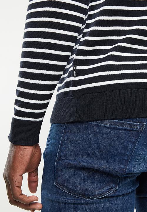 Only & Sons - Koby stripe crew knit - navy