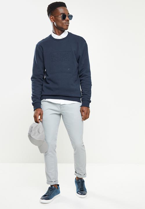 POLO - Men crew embossed sweat - navy