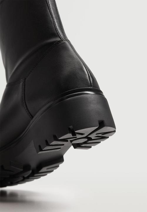 MANGO - Strechy leather serrated sole ankle boot - black
