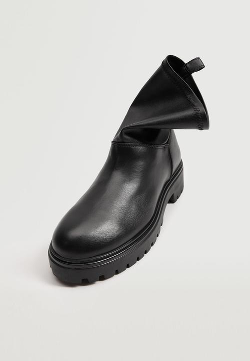 MANGO - Strechy leather serrated sole ankle boot - black