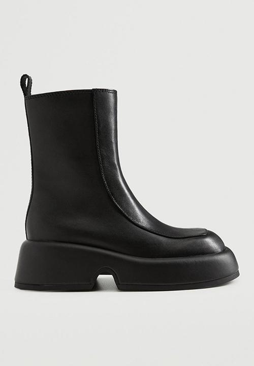 MANGO - Volume leather platform ankle boot - black