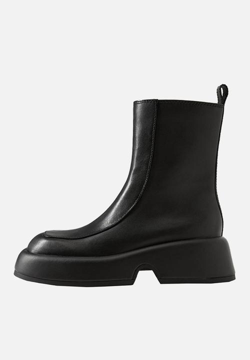MANGO - Volume leather platform ankle boot - black