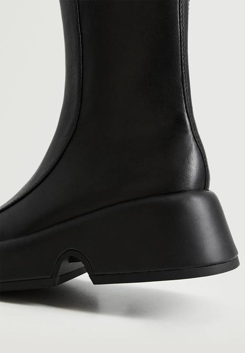 MANGO - Volume leather platform ankle boot - black