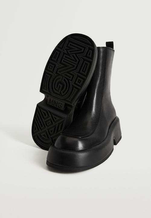 MANGO - Volume leather platform ankle boot - black