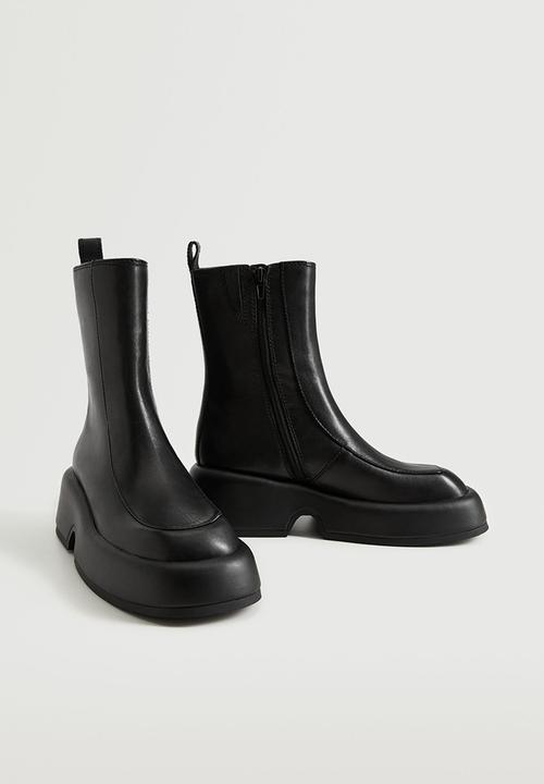 MANGO - Volume leather platform ankle boot - black