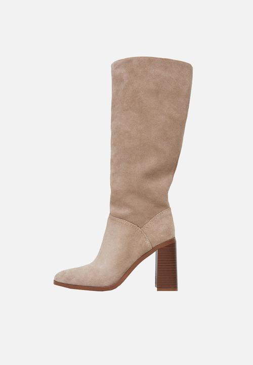 MANGO - Moira leather boot with tall leg - light / pastel grey