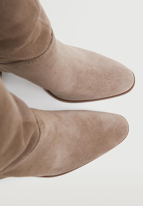 MANGO - Moira leather boot with tall leg - light / pastel grey