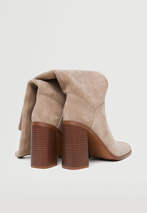MANGO - Moira leather boot with tall leg - light / pastel grey