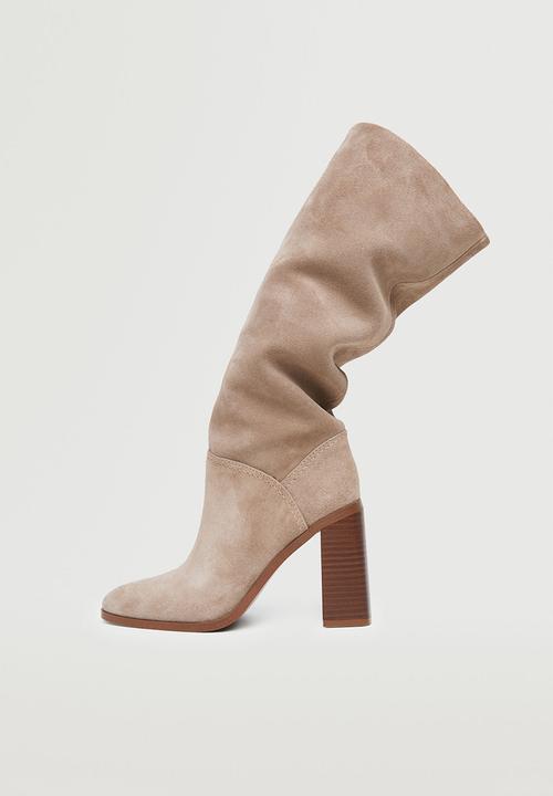 MANGO - Moira leather boot with tall leg - light / pastel grey