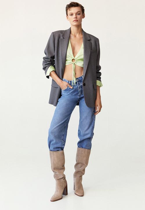 MANGO - Moira leather boot with tall leg - light / pastel grey