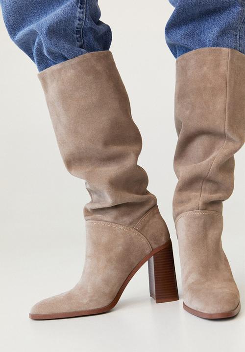 MANGO - Moira leather boot with tall leg - light / pastel grey