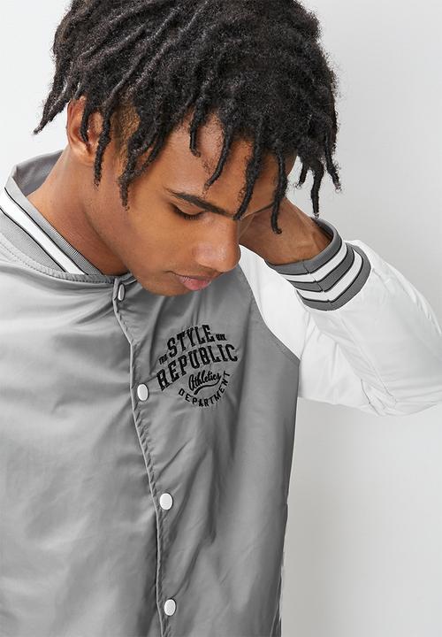STYLE REPUBLIC - Padded varsity bomber jacket - grey & white