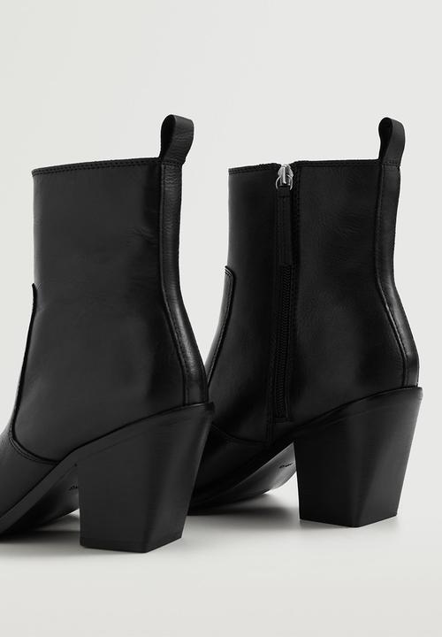 MANGO - Rodeo leather ankle boot - black
