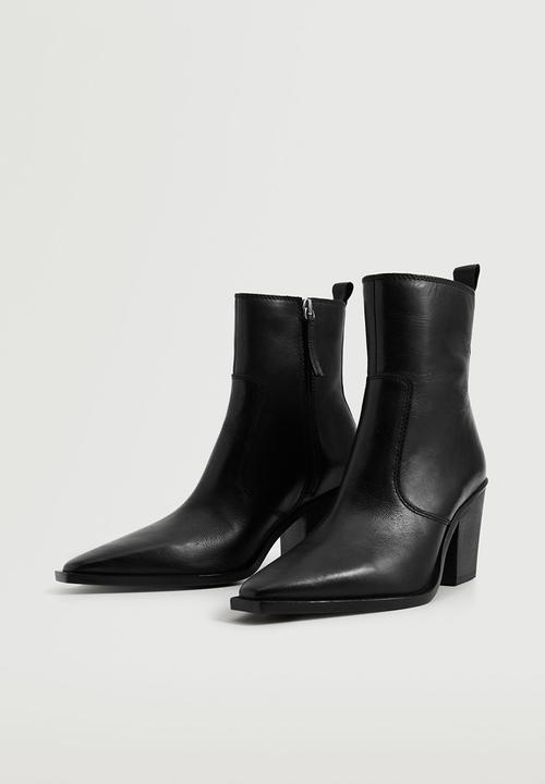 MANGO - Rodeo leather ankle boot - black