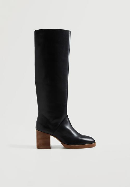 MANGO - Horse riding leather heel boot - black
