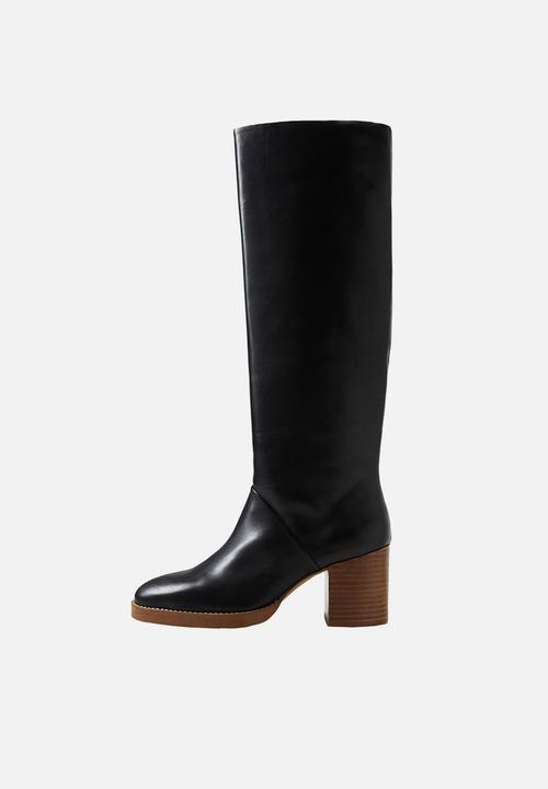 MANGO - Horse riding leather heel boot - black