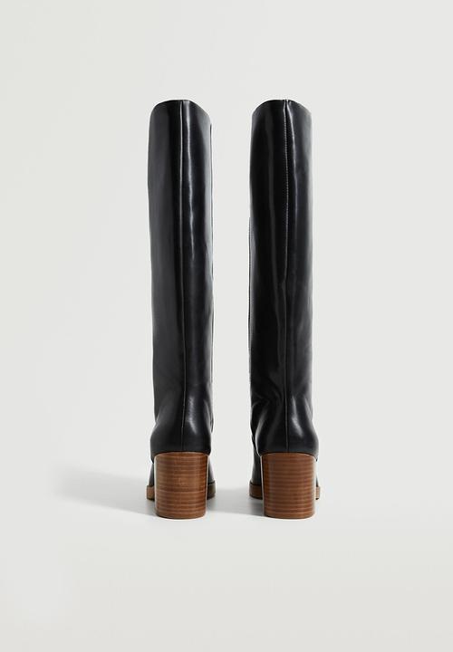 MANGO - Horse riding leather heel boot - black
