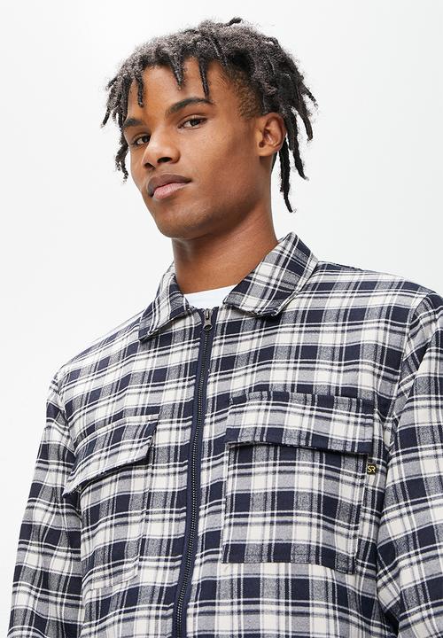 STYLE REPUBLIC - Check sherpa lined utility jacket - navy & white 