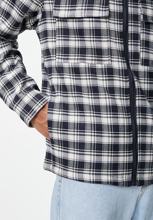 STYLE REPUBLIC - Check sherpa lined utility jacket - navy & white 