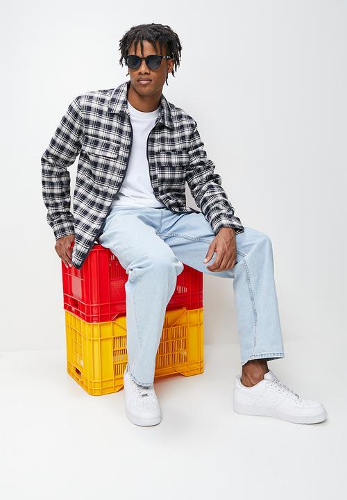 STYLE REPUBLIC - Check sherpa lined utility jacket - navy & white 