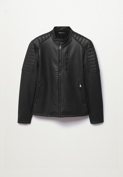 MANGO - Joseno Faux-Leather Biker Jacket  - Black