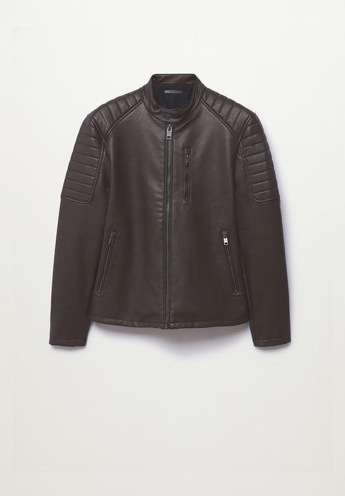 MANGO - Joseno Faux-Leather Biker Jacket - brown