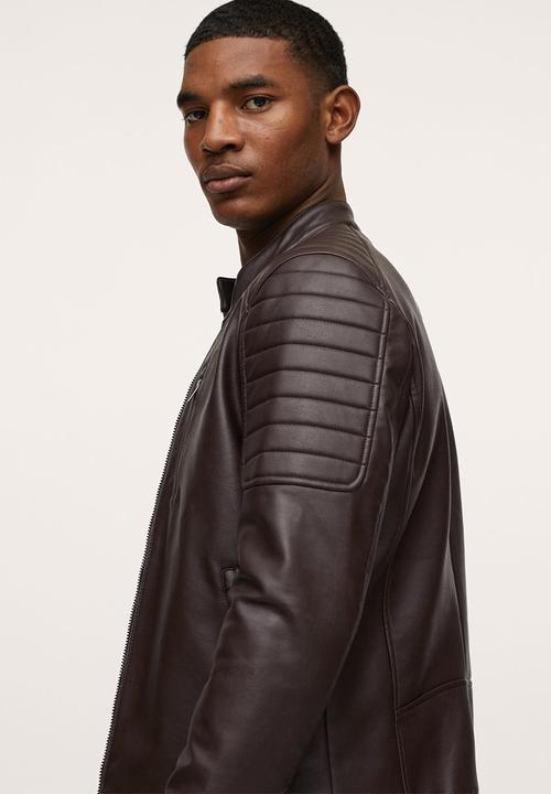 MANGO - Joseno Faux-Leather Biker Jacket - brown