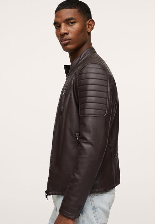 MANGO - Joseno Faux-Leather Biker Jacket - brown