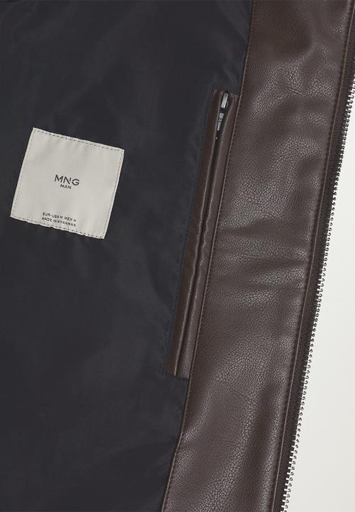 MANGO - Joseno Faux-Leather Biker Jacket - brown