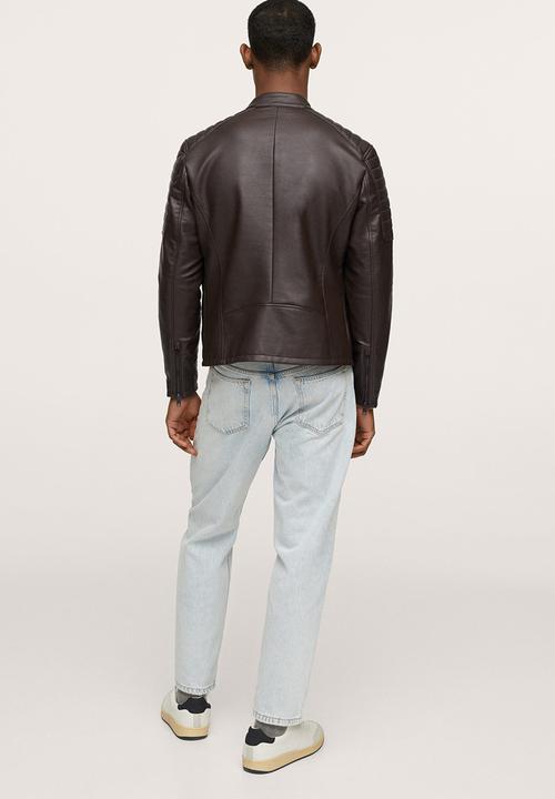 MANGO - Joseno Faux-Leather Biker Jacket - brown